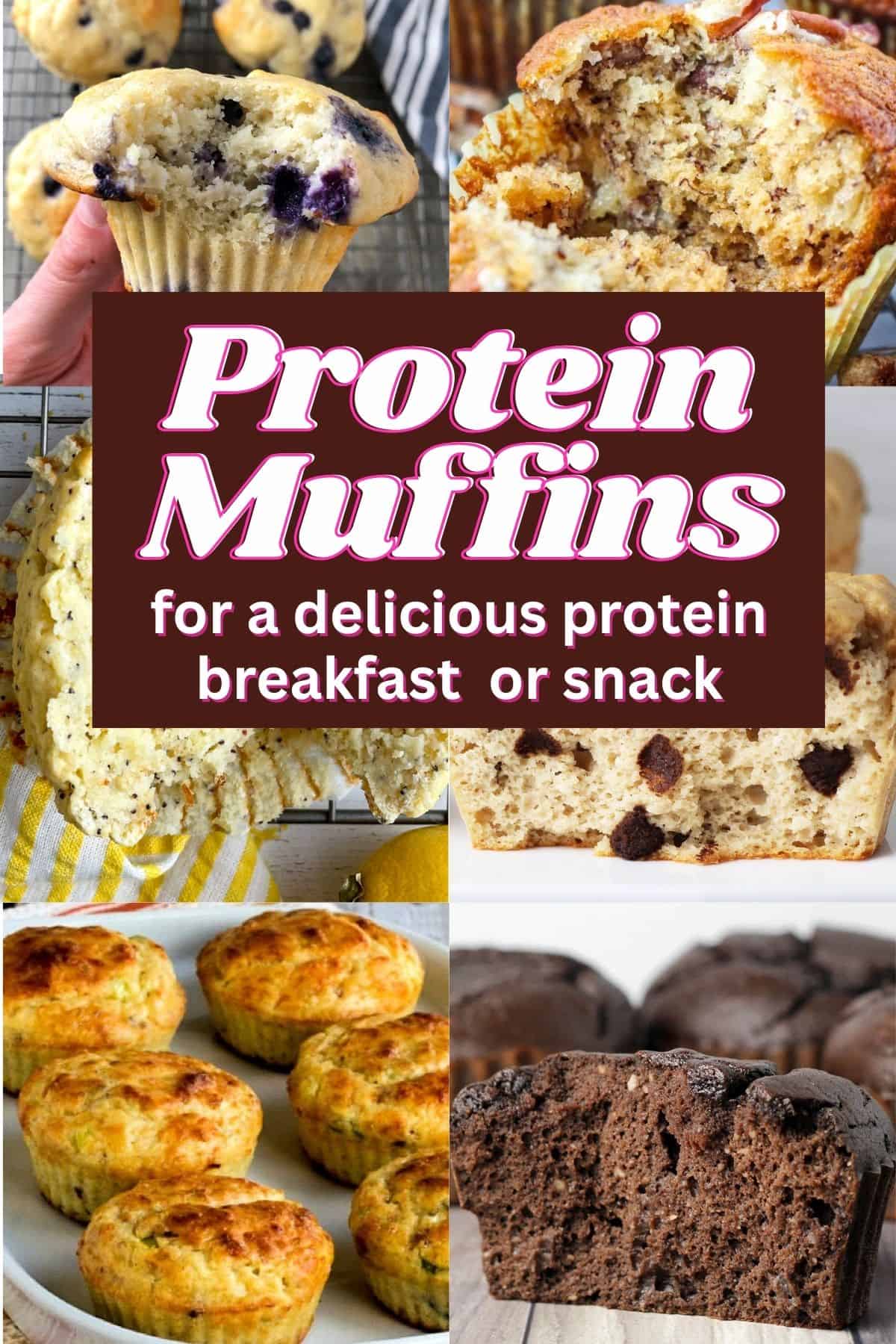 collage of protein muffins with text overlay.