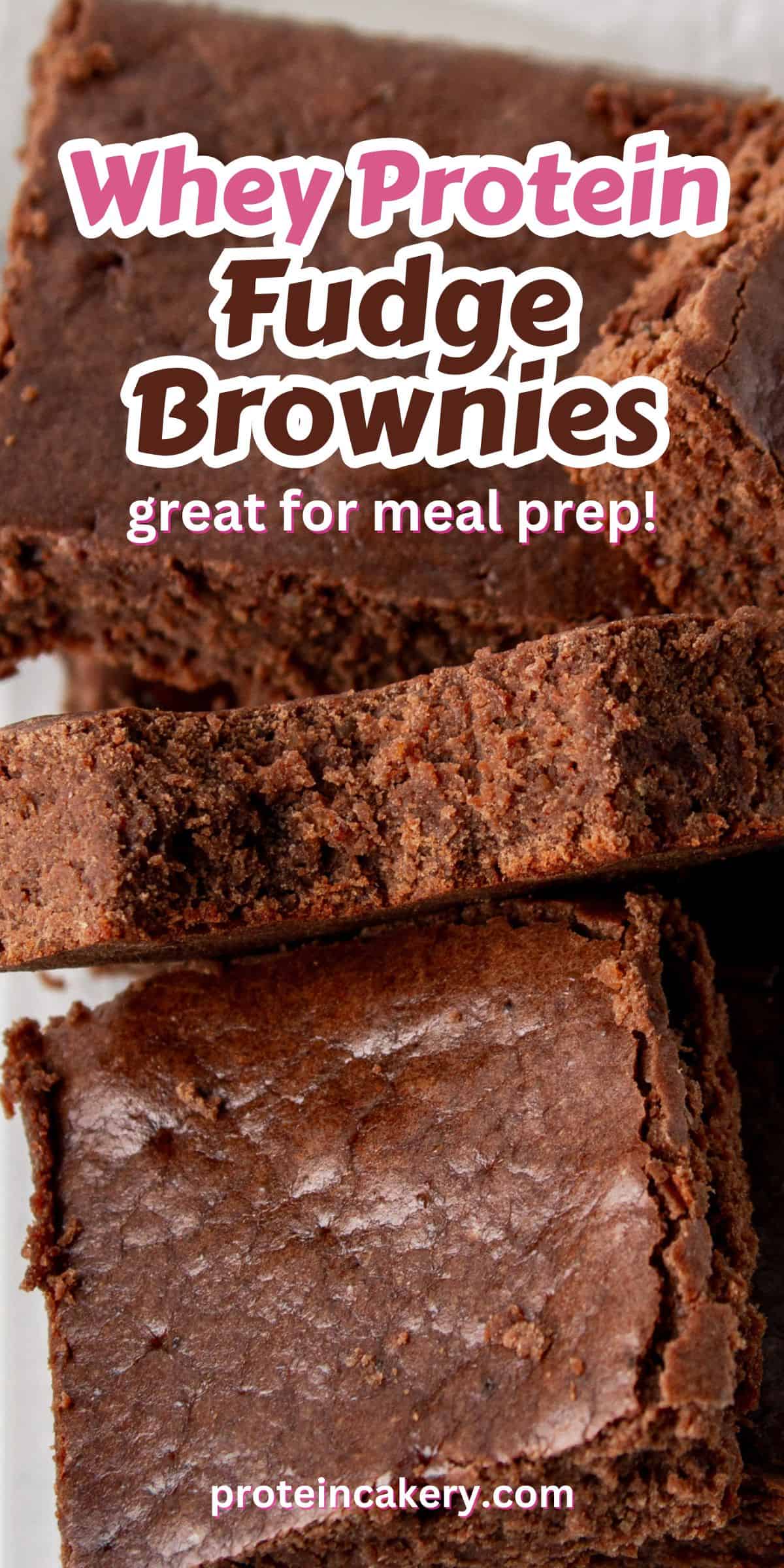 whey protein brownies with text overlay.